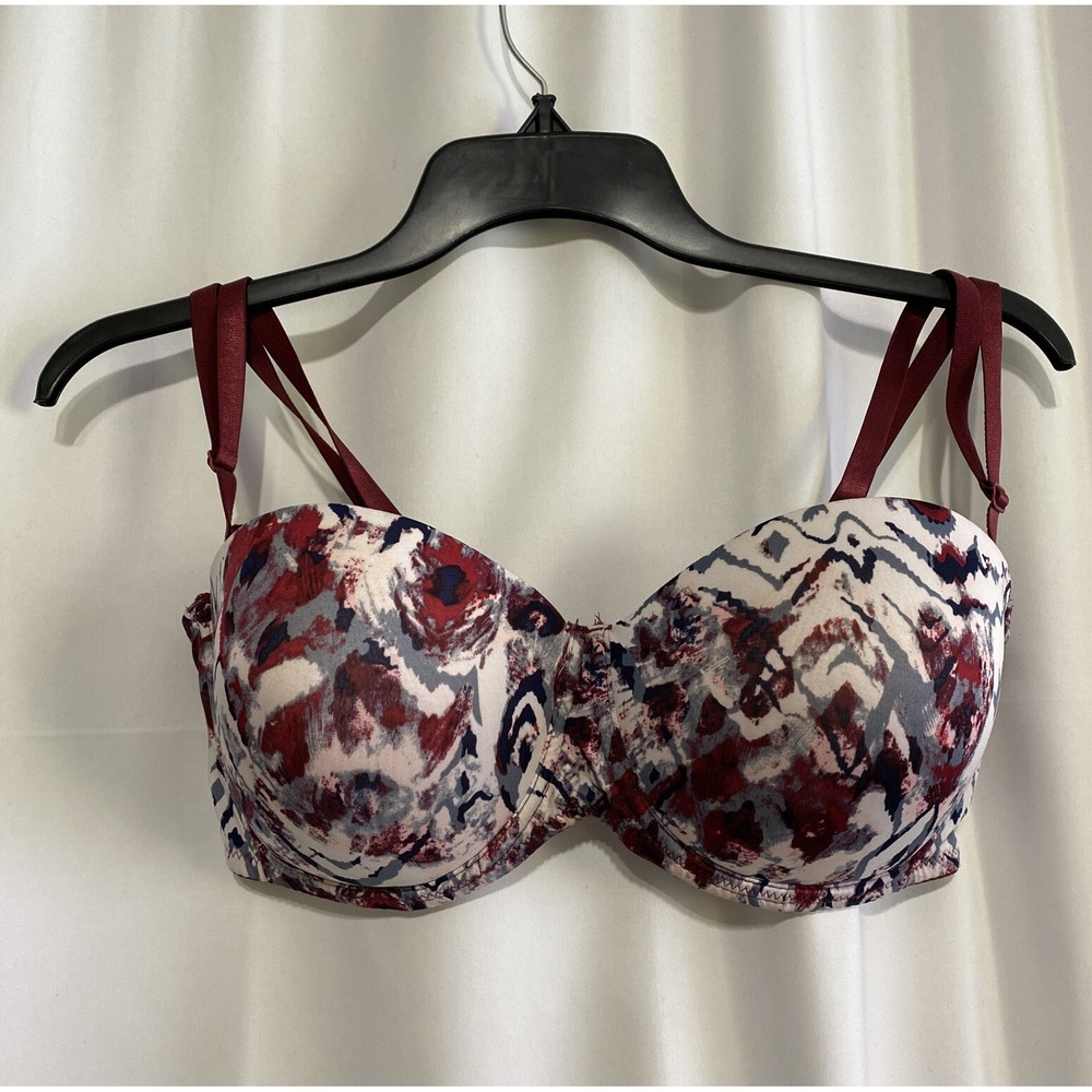 RN 15577 Contour‎ Bra Womens 40D Burgundy Multi Excellent Abstract Convertible